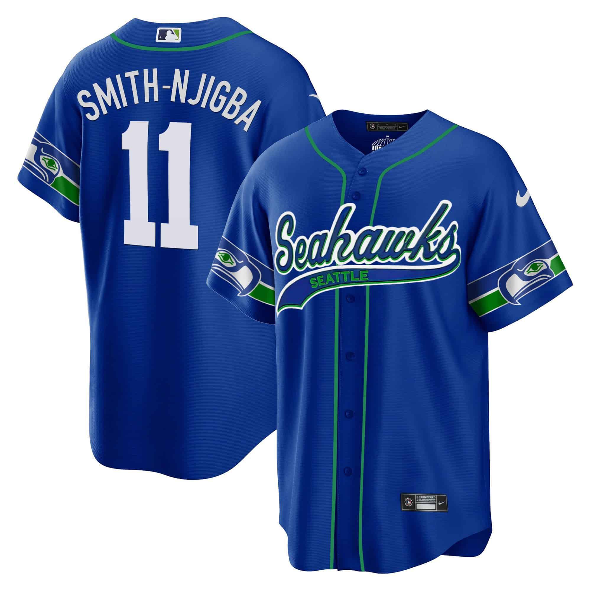 Men Seattle Seahawks 11 Smith-Njigba Blue 2024 Nike Throwback Gold Cool Base NFL Jersey